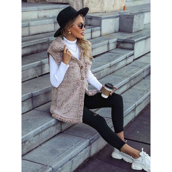 Longline Teddy Vest Jacket - Picture 11 of 11